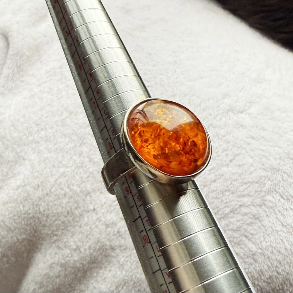 Vintage Handmade Sterling Silver Amber Ring